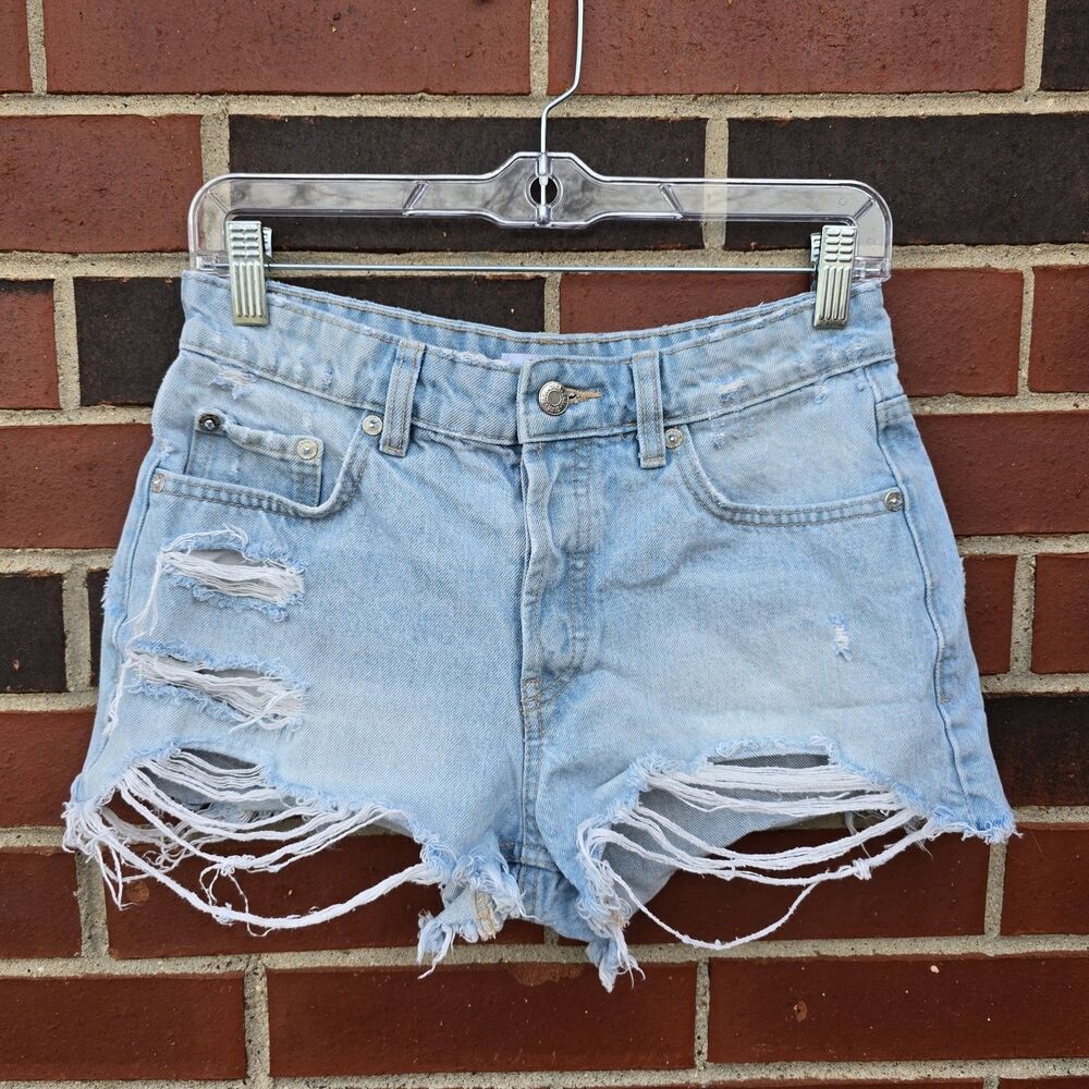 Zara Booty Jean Shorts Womens 4 Distressed Cut-Offs Light Blue
